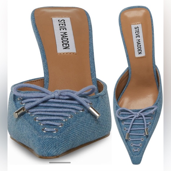 Steve Madden Brianne Denim Pointed Stiletto Mules, Size 9 brand new with box - Picture 2 of 16